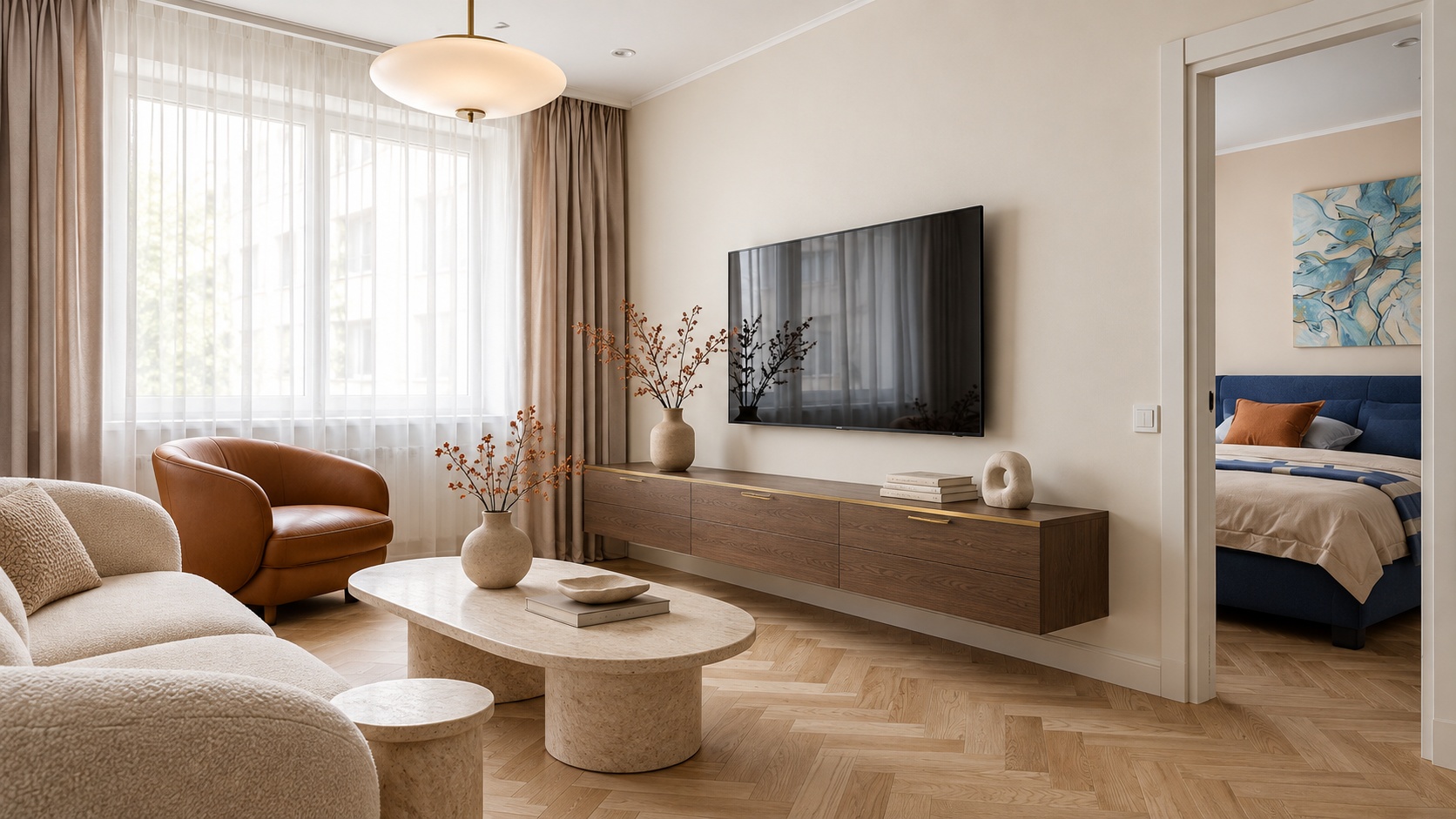 дизайн однокомнатной квартиры с кварцевым паркетом